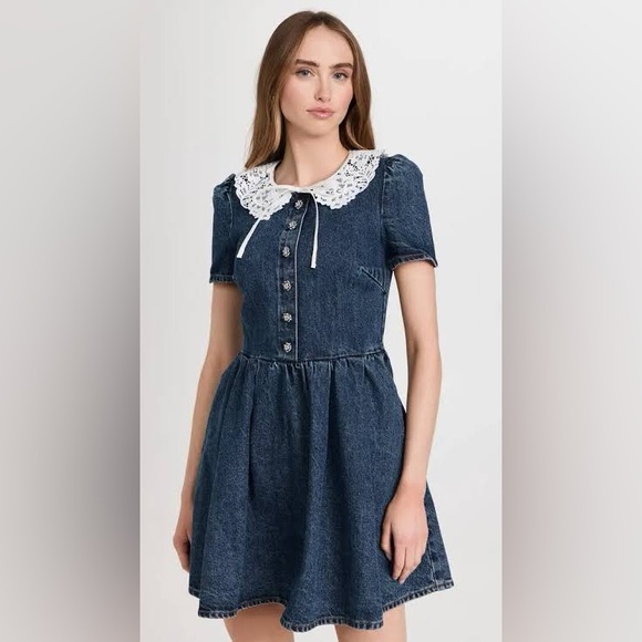 Self-Portrait Dresses & Skirts - Self-Portrait denim Mini Dress with White Lace Collar size 2